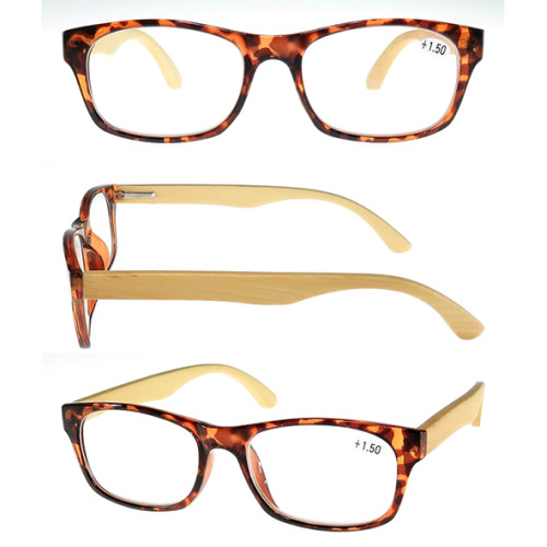 Fashion unisex plastic frame wood Reading Glasses with metal Spring hinge