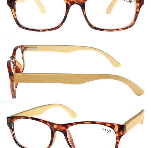Fashion unisex plastic frame wood Reading Glasses with metal Spring hinge