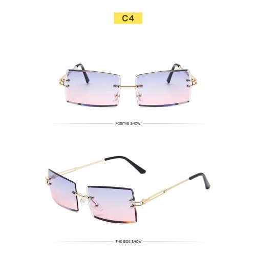 New Trendy Small Size Rectangle Frameless Women Men Ocean Lens Metal Sunglasses