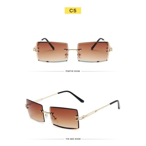 New Trendy Small Size Rectangle Frameless Women Men Ocean Lens Metal Sunglasses