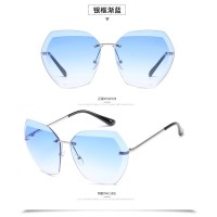 UV400 Oversized Ocean Lens Shades Factory Wholesale Women Female Lady Rimless Diamond Cut Sunglasses