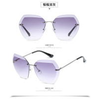 UV400 Oversized Ocean Lens Shades Factory Wholesale Women Female Lady Rimless Diamond Cut Sunglasses