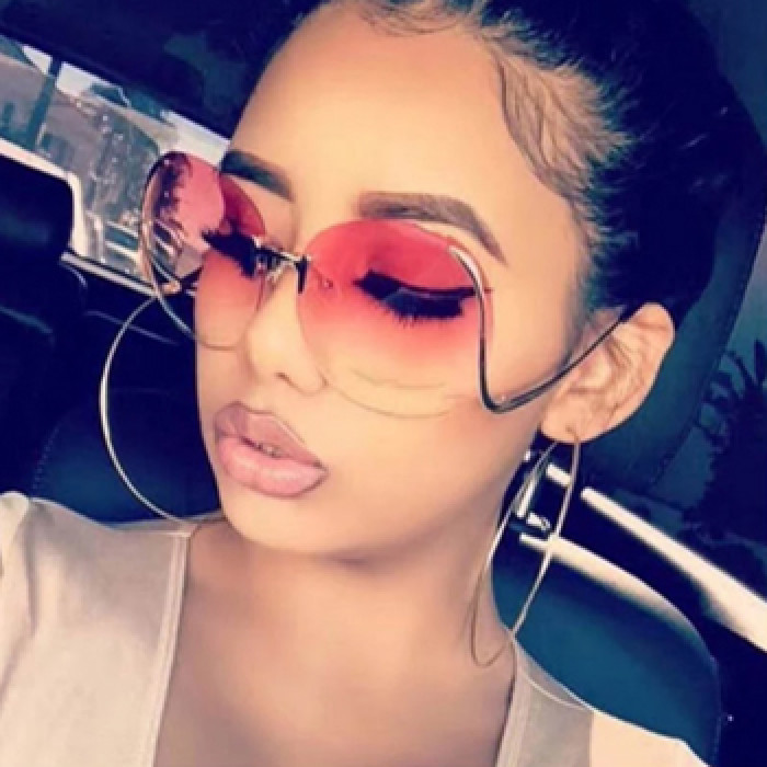 2020 Designer Newest Fashion Bend Leg Trendy Colorful Lens Women Big Shade Oversized Rimless Sunglasses
