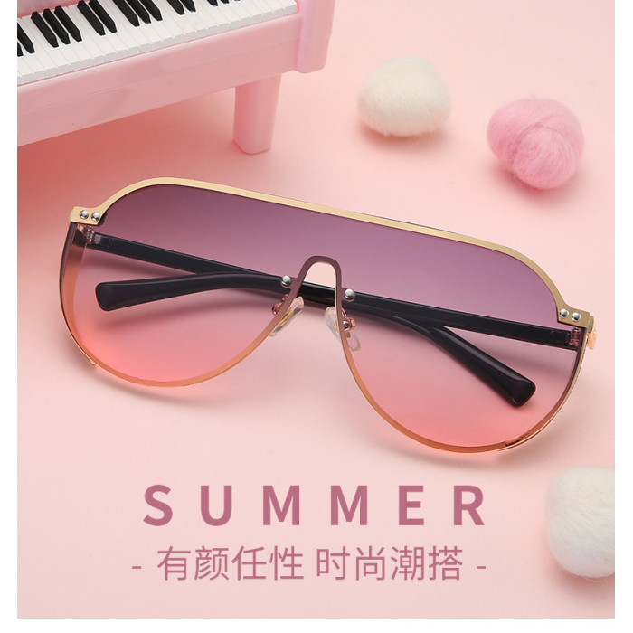 2024 New Fashion Luxury Women Rhinestone Flat Top UV400 Oversized Shield Style Sunglasses