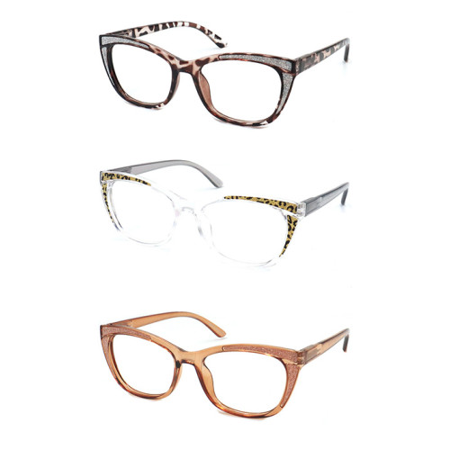 PC fashion flurence reading glasses with plastic spring hinge Support customization