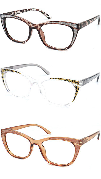 PC fashion flurence reading glasses with plastic spring hinge Support customization