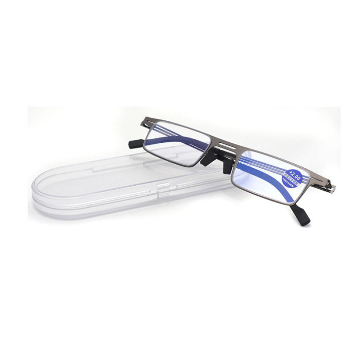 Portable Metal Frame Reading Glasses Anti-Blue Light Reading Glasses with Case