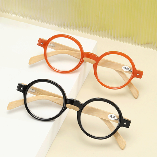 New vintage round plastic frame wood temple reading glasses for women